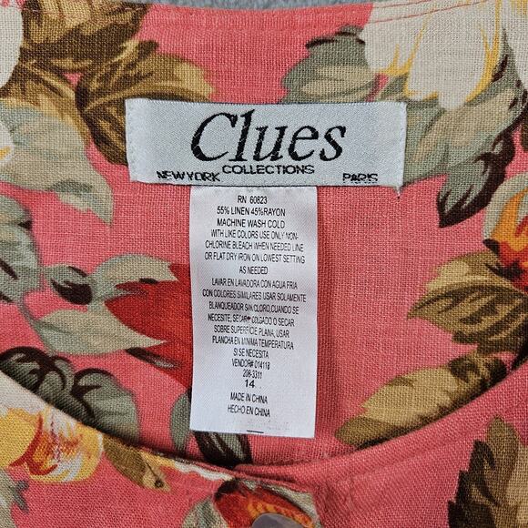 Vtg Clues Collection Dress Womens 14 Maxi Linen Blend Button Floral Cottagecore - Picture 6 of 11